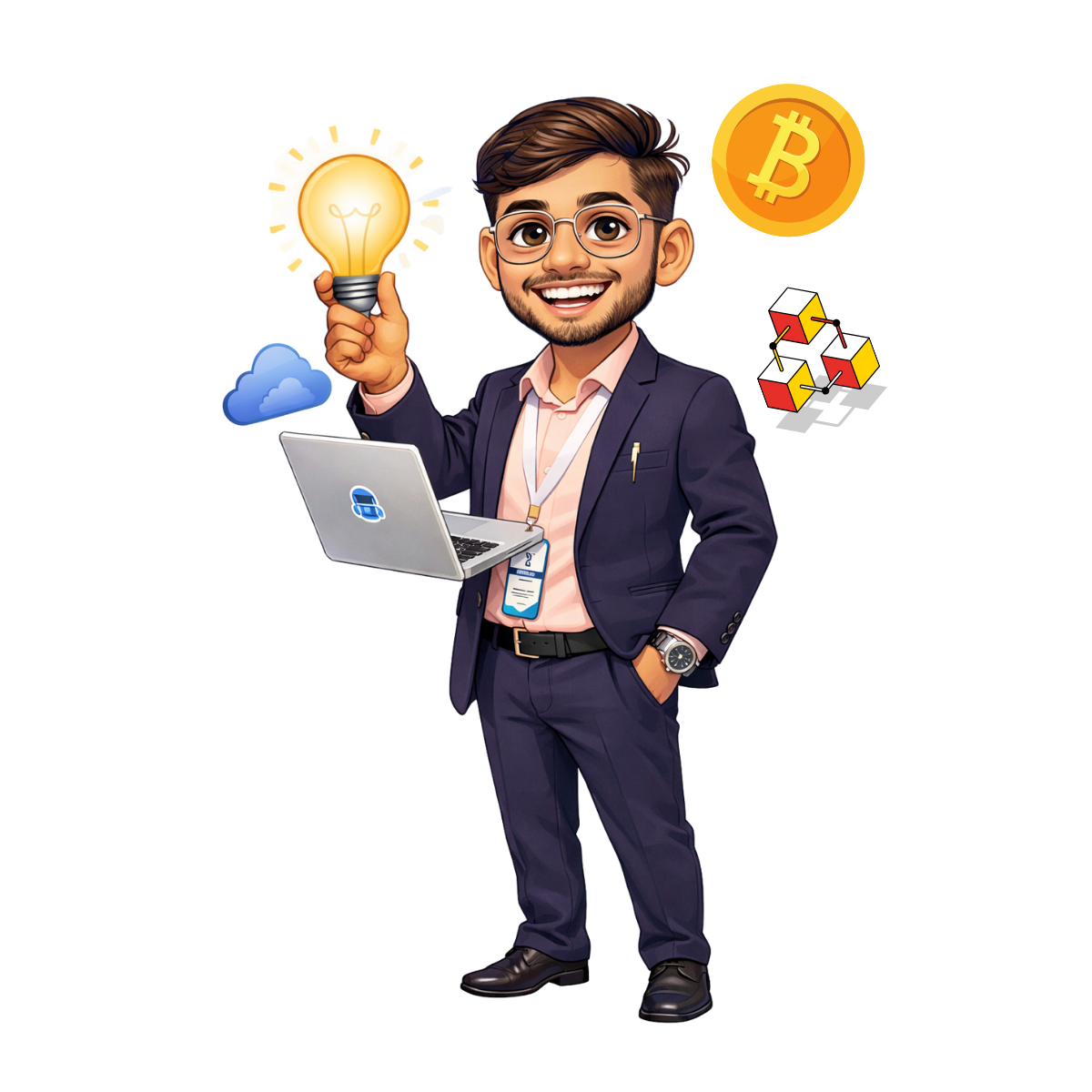 Devang caricature — ideas, DeFi, Web3, cloud
